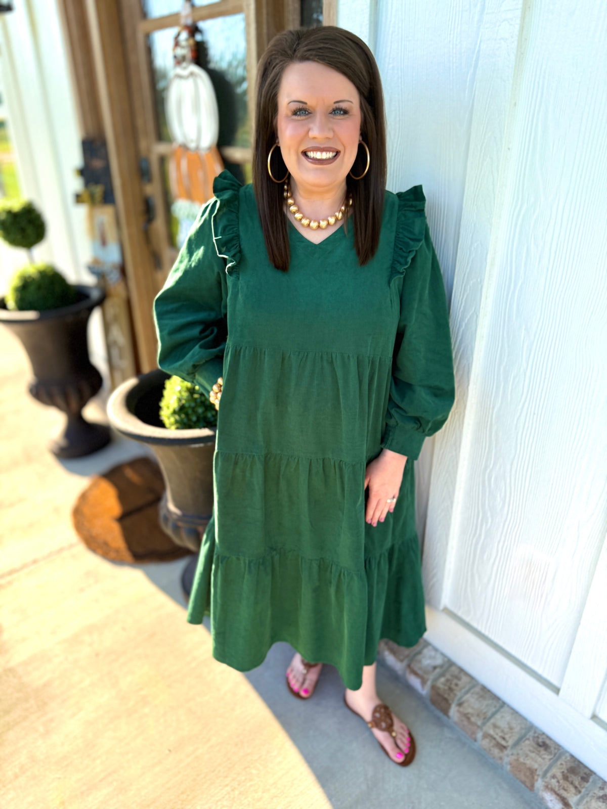 Corduroy Ruffle Midi Dress