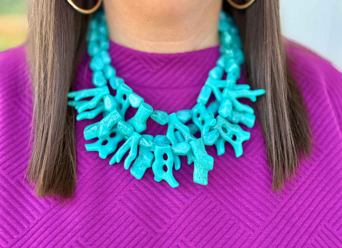 Coral Statement Necklace: Marbled Teal