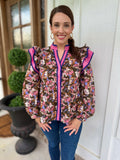 Ruffled Shoulder Floral Blouse