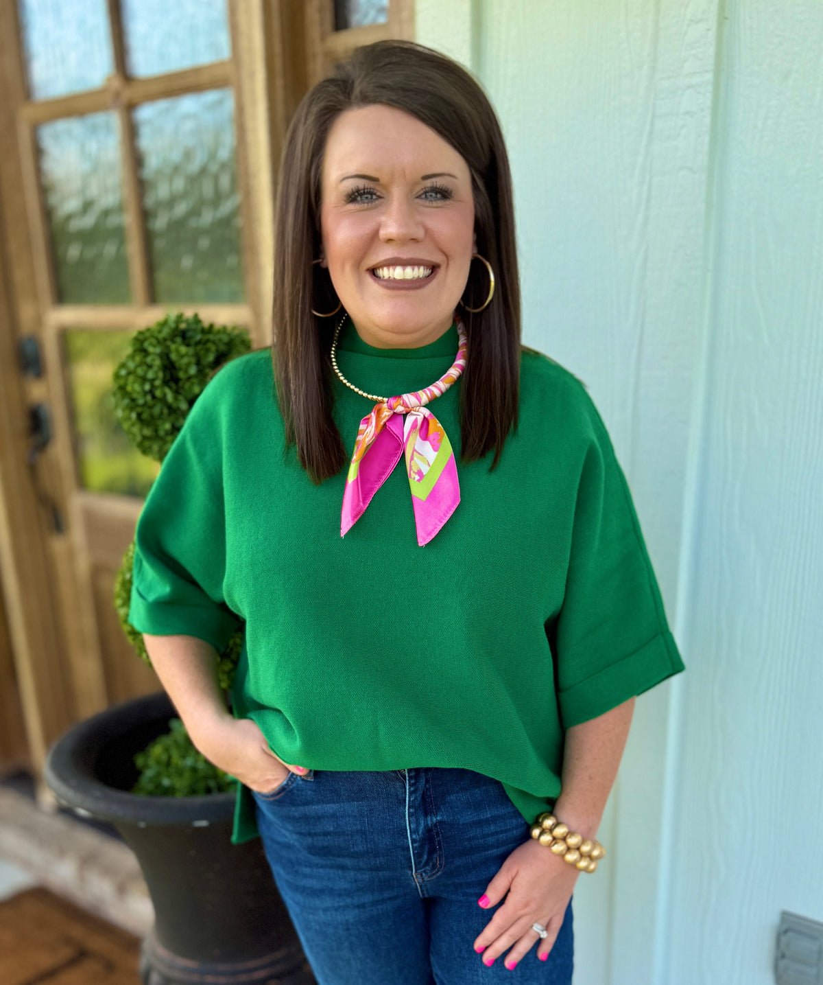Hunter Green Mock Neck Sweater