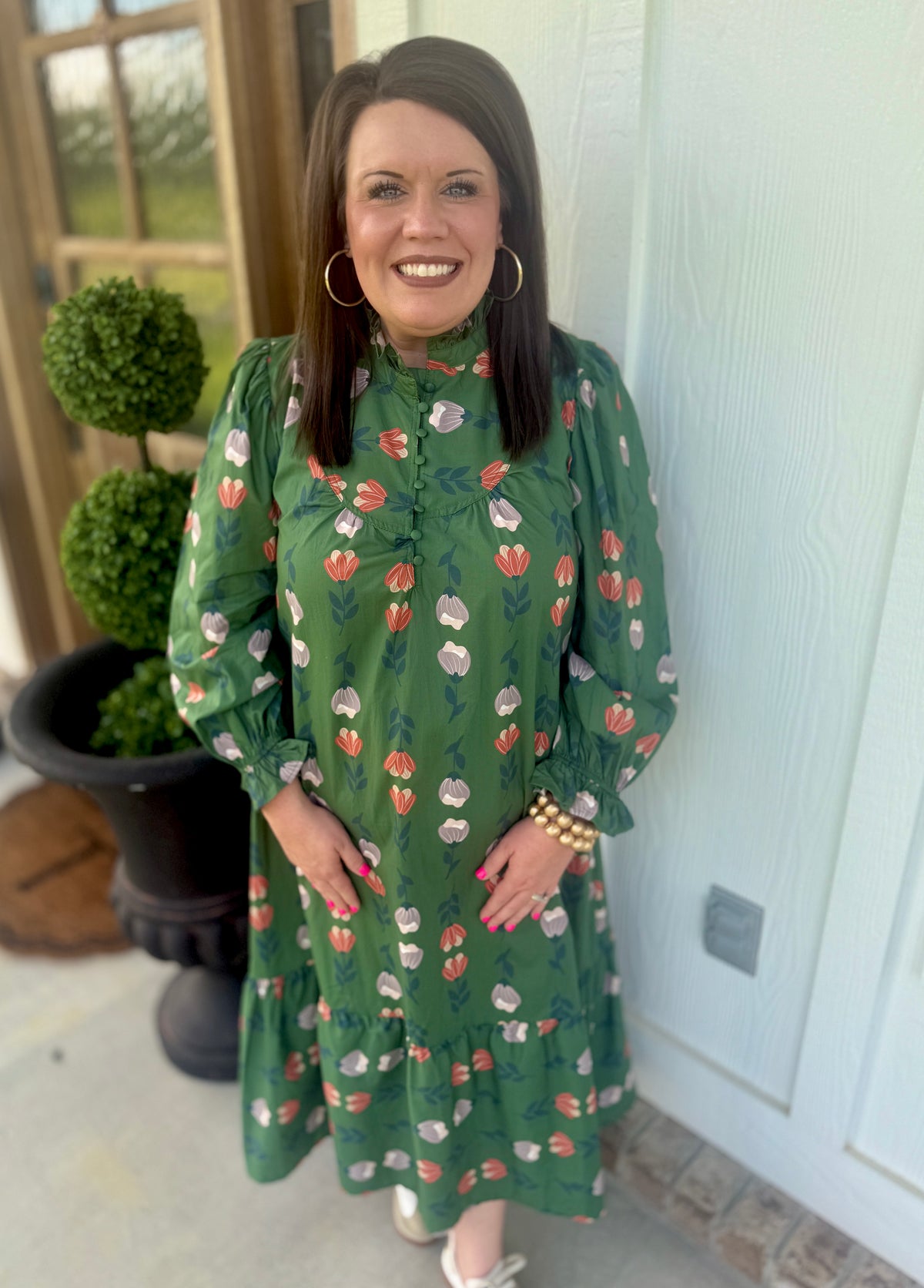 Olive Floral Midi Dress