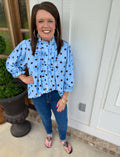 Polka Dot Ruffle Mock Neck Top