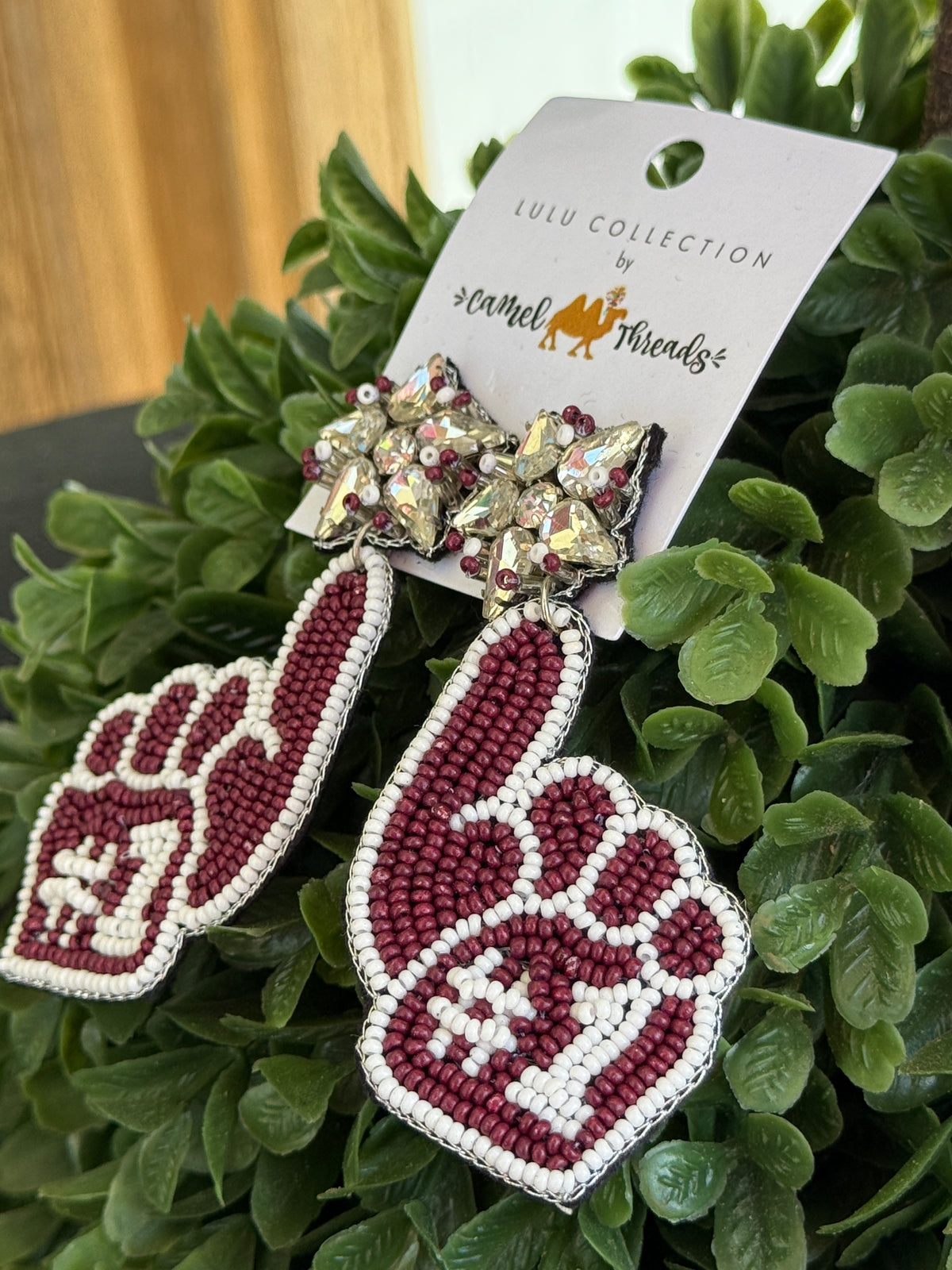 Maroon Beaded Spirit Finger Gameday Earrings