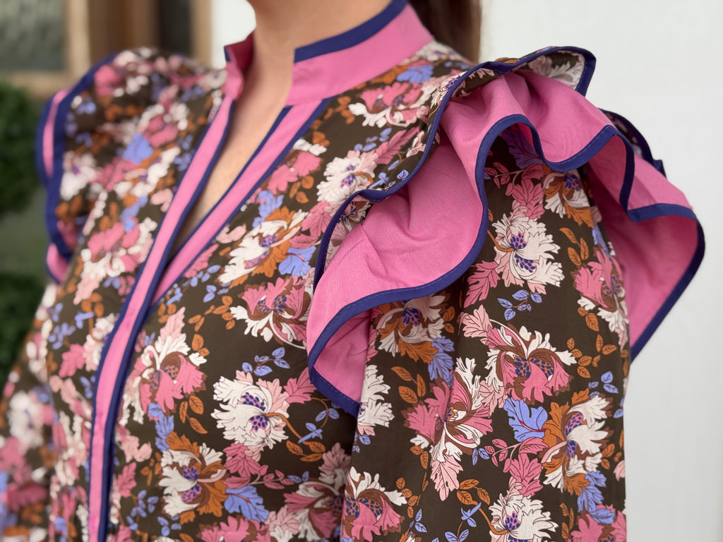 Ruffled Shoulder Floral Blouse
