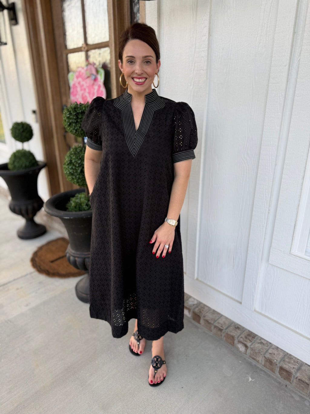 Black Eyelet Midi Dress