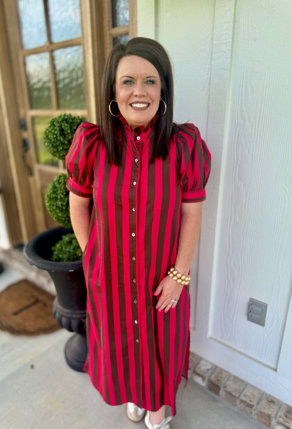 Red and Brown Stripe Dress
