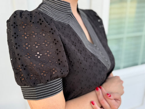 Black Eyelet Midi Dress