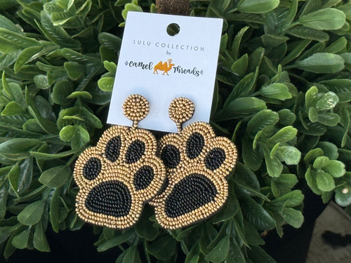 Black and Gold Beaded Pawprint Earrings