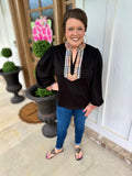 Black Plaid Neck Top