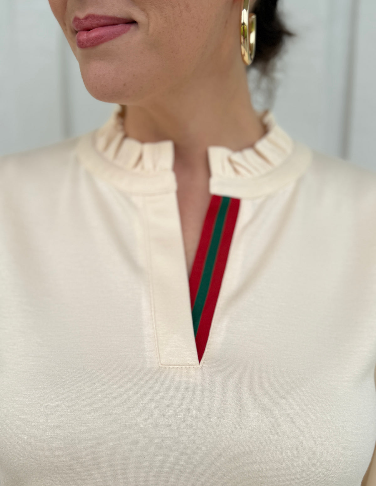 Ivory Ruffle Neck Top