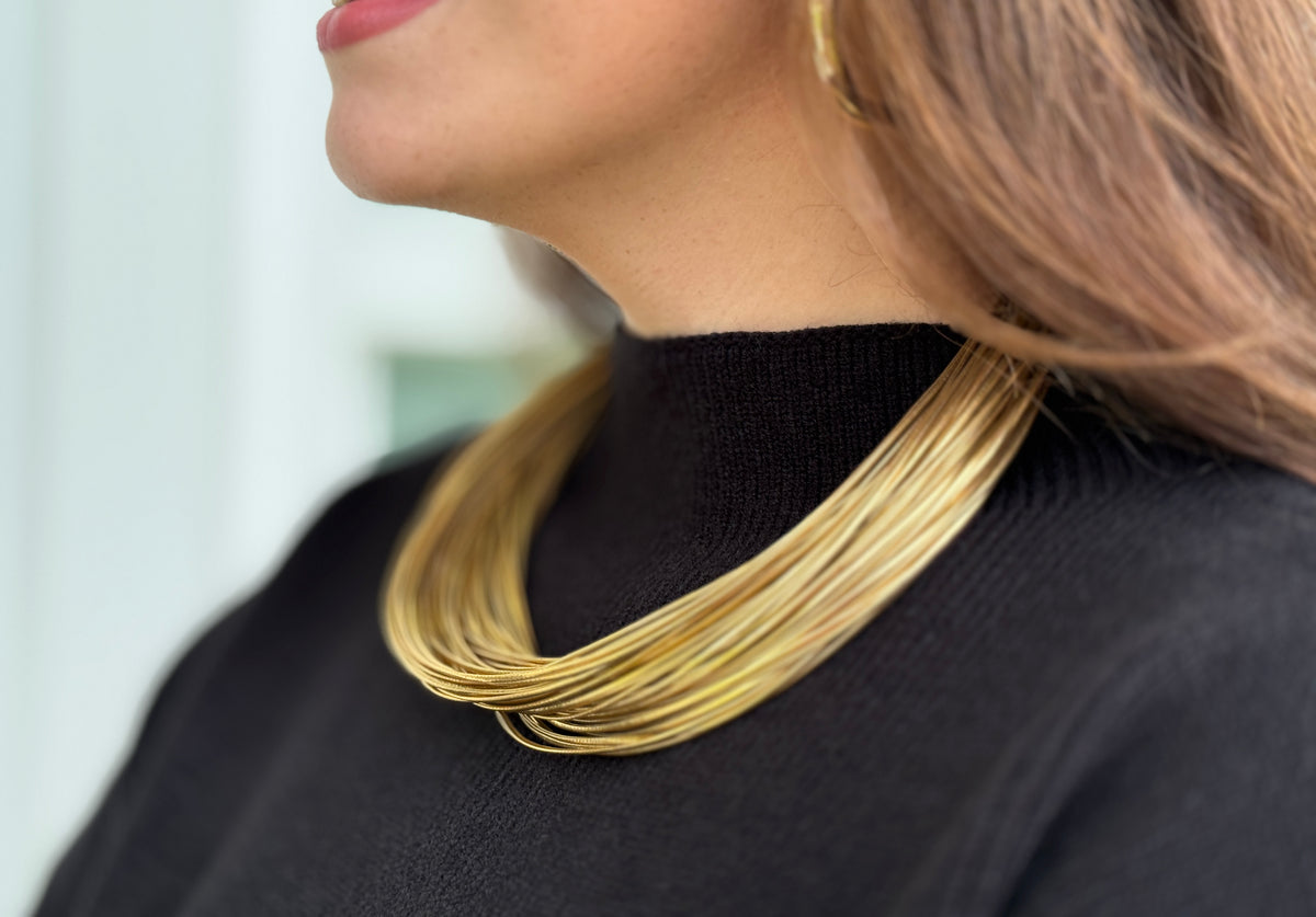 Gold Leatherette Strand Necklace
