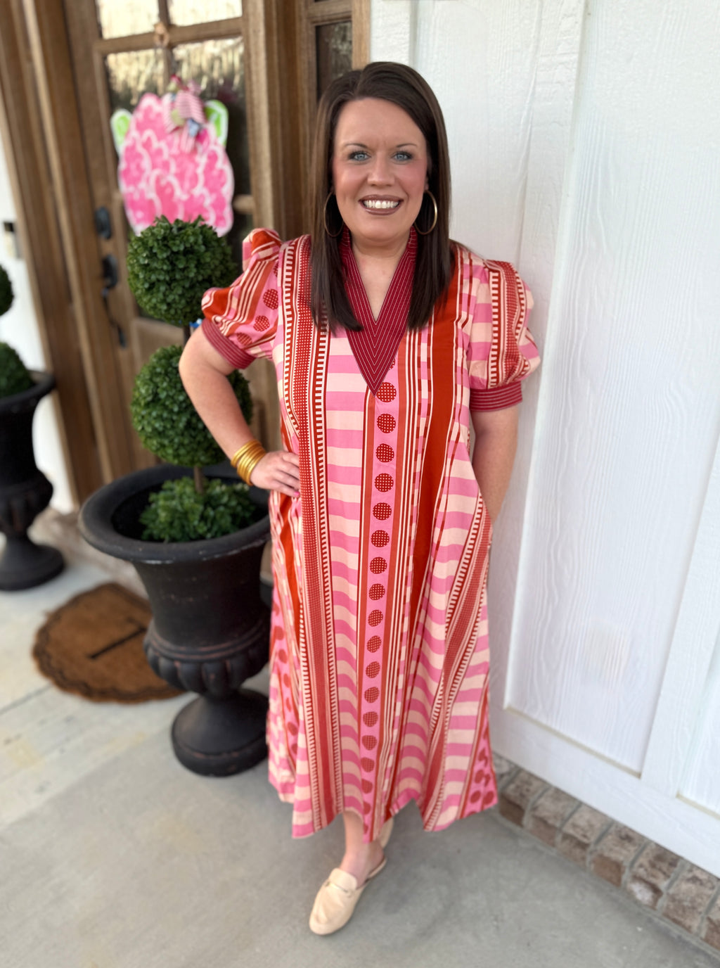 Rust Geometric Midi Dress