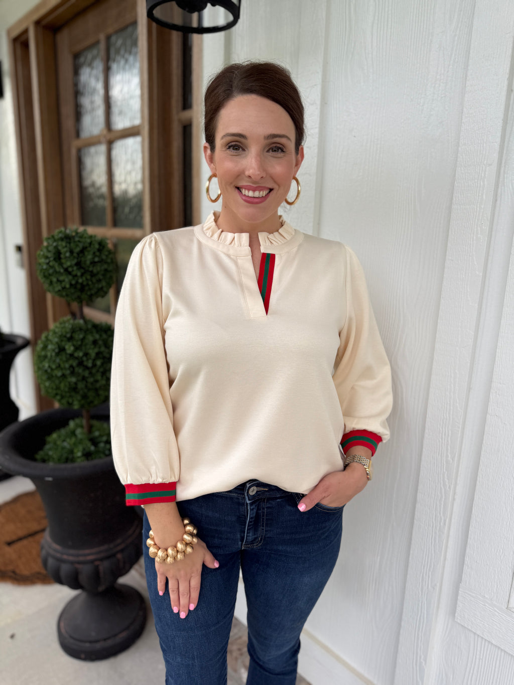 Ivory Ruffle Neck Top