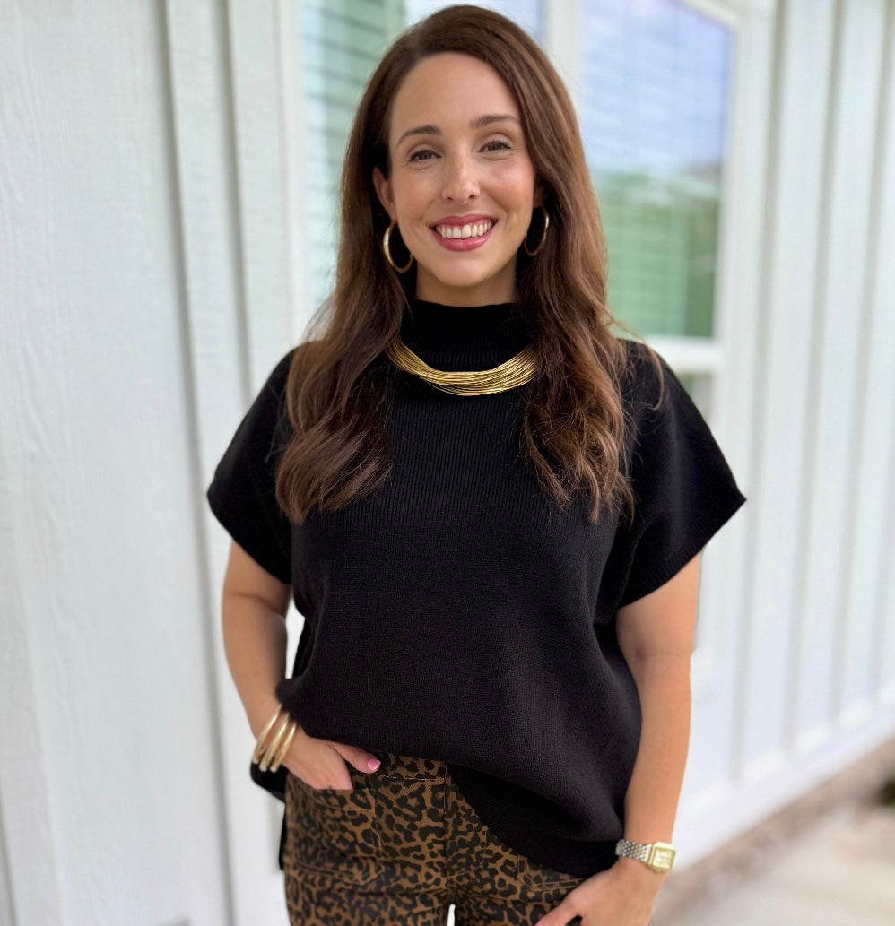 Black Short Sleeve Sweater